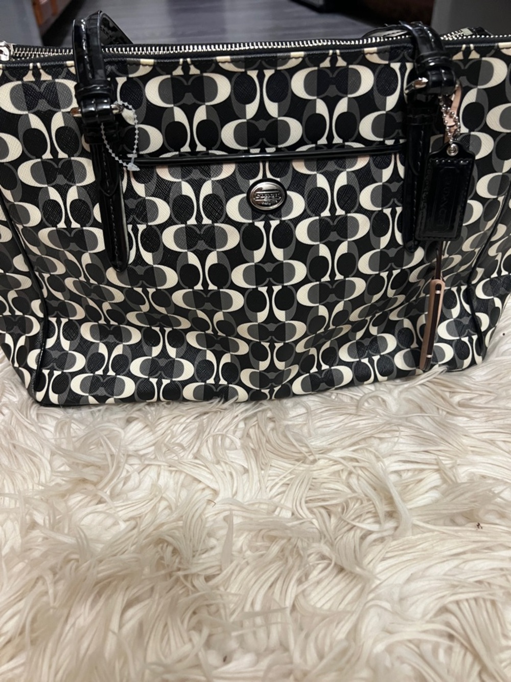 Coach Black and Cream Signature Tote